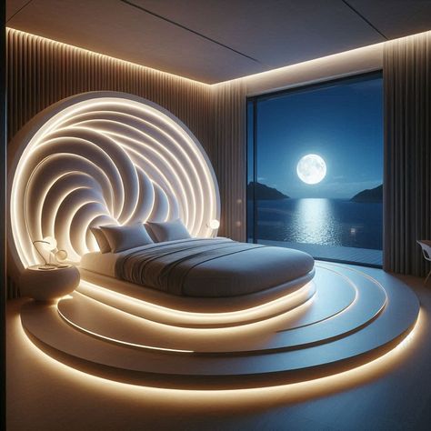 Wow.........Absolutely beautiful😍👍❤️ Futuristic Bedroom Design, Futuristic Bedroom, Cozy Window Seat, Unique Bedroom Design, Wall Shelves Bedroom, Commercial Design Exterior, Colorful Room Decor, Lucky Wallpaper, Beautiful Bedroom Decor