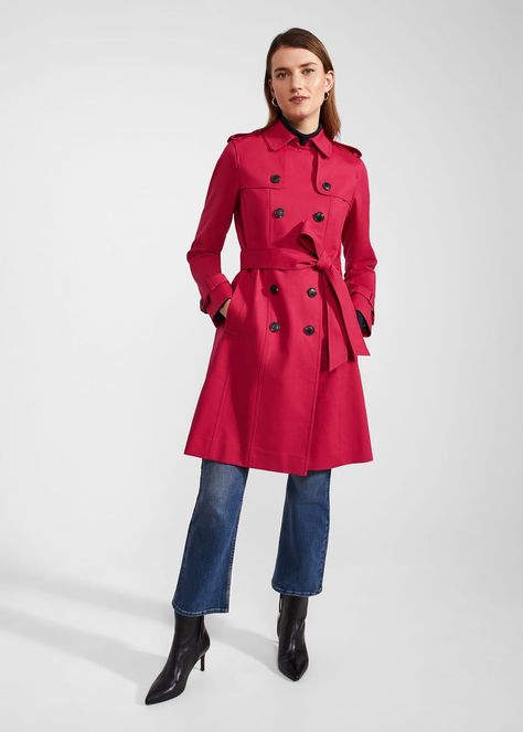 Petite Saskia Shower Resistant Trench Coat | Hobbs UK | Petite Trench Coat, Occasion Dresses Wedding Guest, Green Trench Coat, Red Trench Coat, Cerise Pink, Double Breasted Trench Coat, Women's Coats, Women's Coats & Jackets, Shop Swimwear