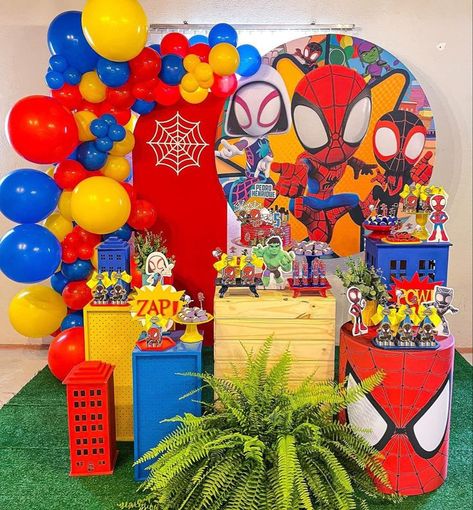 Spider And Amazing Friends Cake, Spidey And His Amazing Friends Party Decoration, Spiderman Amazing Friends Birthday Party, Spidey And His Amazing Friends Birthday Party Backdrop, Spidey And His Amazing Friends Birthday Centerpieces, Spiderman And His Amazing Friends Birthday Party, Spiderman And His Amazing Friends Party, Spidey Party Decorations, Spidey Themed Birthday Party