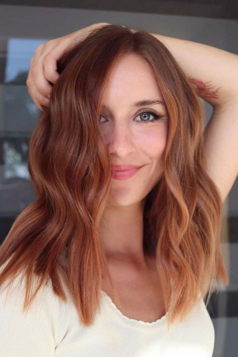 Light Auburn Copper Balayage Golden Auburn Hair Color, Auburn And Copper Hair, Light Brown Red Balayage, Light Brown Copper Hair Balayage, Light Auburn Balayage, Copper Auburn Hair Color, Light Copper Brown Hair, Light Auburn Hair Color, Dark Auburn Hair Color