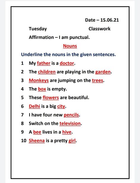 Nouns First Grade, English Nouns, Kindergarten Syllabus, American English Words, Basic English Grammar Book, Punctuation Worksheets, English Conversation Learning, Worksheets For Class 1, Kindergarten Phonics Worksheets