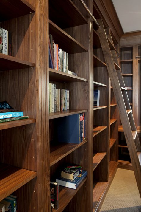 Walnut Built in Library by Nick Bailey - Library, American Walnut Walnut Bookshelves Built Ins, Walnut Bookcase Built In, Library With Ladder, Built In Library, Walnut Bookcase, Library Room, Wood Bookcase, A Ladder, Walls Room