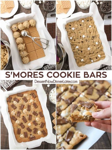 The Best Holiday Cookie and Candy Recipes | ⭐ RECIPE ➡ https://www.dessertnowdinnerlater.com/smores-cookie-bars/ | Facebook Easy S’mores Cookie Bars, Brownie Pan Desserts, Smores Cookie Bars, Block Party Desserts, Smore Cookies, Oh Henry Bars, Smores Recipes, Smores Cookies Bars, Pan Desserts