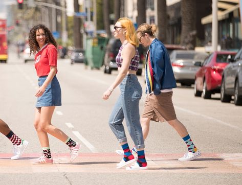 Happy Socks – Spring/Summer '18 collection HappySocks.com Long Socks And Tennis Shoes, Colorful Socks Outfit Women, Fun Socks Outfit, Slides With Socks Outfit, Happy Socks Outfit, Slides With Socks, Outfits With Socks, Colorful Socks Outfit, Long Socks Outfit