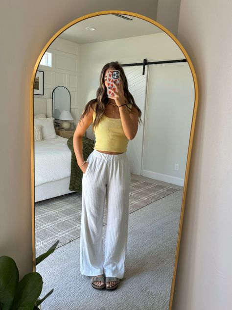 We The Free Hummingbird Tank curated on LTK Yellow Outfit Summer, Summer Lounge Wear, Photo Yellow, Sweatpants Outfit, Comfy Outfit, Yellow Outfit, Cute Preppy Outfits, Mirror Photo, Mirror Pic