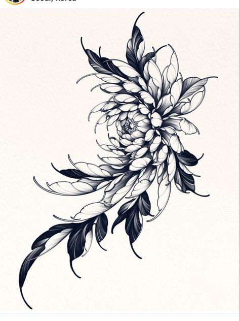 Peony Kneecap Tattoo, Dark Femme Tattoo Ideas, Blackwork Chrysanthemum Tattoo, Chrysanthemum Tattoo Men, Dark Flower Tattoo Design, Masculine Mandala Tattoo, Womens Upper Back Tattoos, Chrysanthemum Flower Tattoo Design, Smokey Flower Tattoo