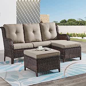 Outdoor Patio Seating, Sofa And Ottoman, Wicker Outdoor Sectional, Wicker Sofa Outdoor, Couch With Ottoman, Patio Couch, Outdoor Furniture Set, Furniture Sofa Set, Patio Sofa Set