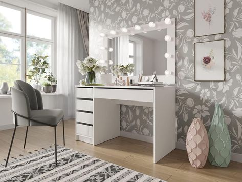 Dekoration Dressing Table With Drawers, Dressing Table Design, Makeup Desk, Aesthetic Room Ideas, Bedroom Table, Vanity Room, Bed Furniture Design, Dressing Mirror, Cupboard Design