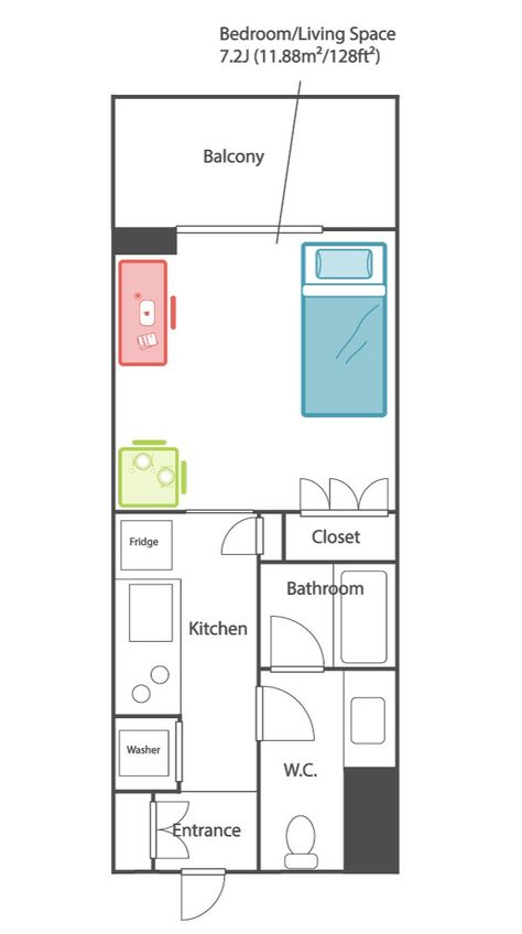 Japanese Apartment Layout, Japanese Studio Apartment, Small Japanese Apartment, Tiny Japanese Apartment, Studio Apartment Plan, Japan Apartment, Small Apartment Layout, Apartemen Studio, Japanese Apartment