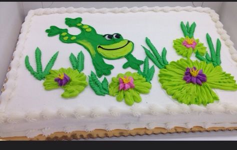 Frog cake                                                       … Frog Food, Frog Baby Showers, Frog Birthday Party, Mimi Birthday, Frog Cake, Frog Birthday, Cake Design Inspiration, Birthday Sheet Cakes, Frog Theme