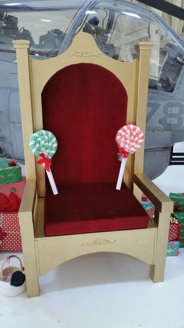 2015 Santa Chair...will make another one one day Santa Throne Diy, Diy Santa Chair For Pictures, Santa Chair Diy, Santa Chairs, Santa's Chair, Santa Chair, Thrown Chair, Christmas Chair, Church Furniture