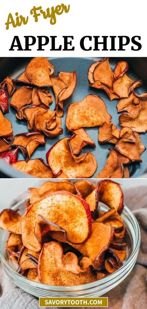 Air Fryer Apple Chips (Cinnamon Flavor) - Savory Tooth Apple Chips Air Fryer, Air Fried Apples, Use Up Apples, Soup Jars, Air Fryer Apple Chips, Cinnamon Apple Chips Baked, Apple Chips Recipe, Dehydrated Apples, Cinnamon Apple Chips