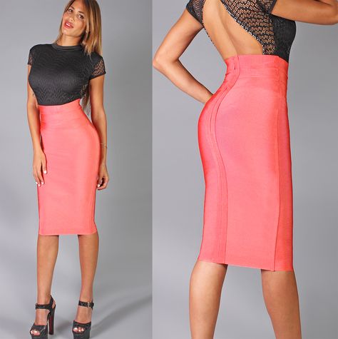 A sleek pencil skirt is an essential fashion favorite. Designed with a runway-worthy silhouette in mind. Accentuates your shape to inspire and be admired. Take it out after a workday straight into night with confidence in the absolute versatility of this ultra sleek skirt. Features signature body shaping elastic fabric and zip up back. Material: Poly/Spandex http://tlvstyles.com/Shop-Now/Neon-Coral-High-Waist-Elastic-Bandage-Luxe-Pencil-Midi-Skirt.html Essential Fashion, Bandage Dresses, Neon Coral, Elastic Fabric, Bandage Dress, Spring Summer Outfits, Fashion Essentials, Summer Outfit, Body Shapes