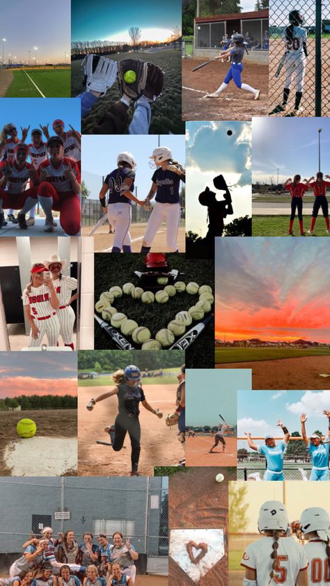 Softball aesthetic collage Softball Aesthetic Wallpaper, Softball Collage, Softball Aesthetic, Softball Backgrounds, Softball Crafts, Softball Drills, Softball Season, Softball Life, Girls Softball