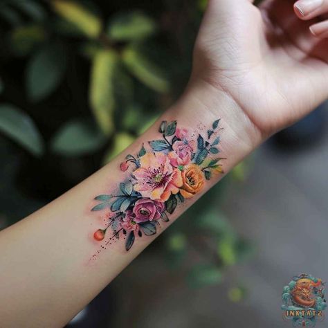 Wrist Tattoo Designs For Women, Wrist Tattoo Cover Up, Wrist Tattoo Designs, Feminine Tattoo Sleeves, Cool Wrist Tattoos, Flower Wrist Tattoos, Beautiful Flower Tattoos, Fire Tattoo, Wrist Tattoos For Women