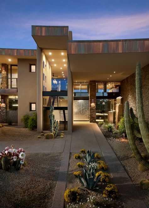 Striking contemporary home in the Arizona desert Contemporary homes www.altosdelosmonteros.com ask for next villa E27 Southwestern Entryway, Southwestern House, Modern Desert, Contemporary Exterior, Entry Way Design, Desert Homes, Landscape Designs, Modern Exterior, Modern Homes