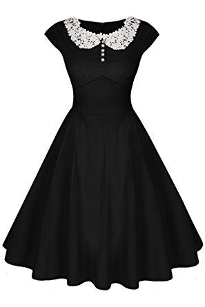 Vestido vintage años 50 falda con vuelo y cuello baby doll, negro, primavera verano Dresses 1950s Style, Couture Dior, 1940s Fashion Dresses, 1950s Fashion Dresses, Dresses 1950s, Lace A Line Dress, Robes Vintage, 1950s Style, 1940s Dresses