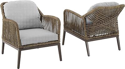 Wicker Patio Chairs, Outdoor Chair Set, Accent Chair Set, Patio Lounge Chairs, Outdoor Armchair, Patio Lounge, Arm Chairs, Grey Cushions, Outdoor Wicker