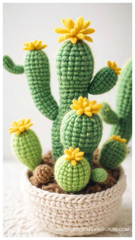 Amigurumi Cactus Crochet Free Pattern - Always Free Amigurumi Crochet Cactus Flower, Crochet Potted Plants Free Pattern, Cactus Crochet Pattern Free, Crochet Succulents Free Pattern, Written Crochet Patterns Free, Crochet Plants Free Pattern, Crochet Cactus Free Pattern, Cactus En Crochet, Crochet Planter