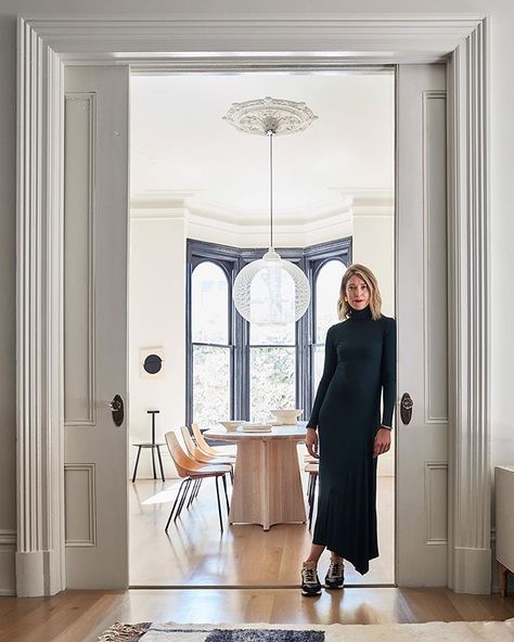 Magazine Poses, Victorian Ceiling Medallions, Architectural Detailing, Black Window Frames, Muswell Hill, White Molding, Parisian Interior, Lake Side, Custom Dining Tables