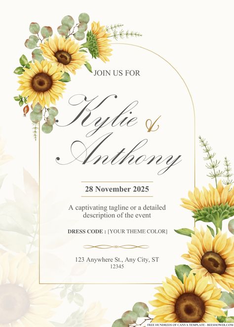 Free (Easily Edit PDF Invitation) Sunflower Wedding Invitation Sunflower Baby Shower Invitations, Sunflower Invitations, Free Printable Baby Shower Invitations, Sunflower Illustration, Surprise Baby Shower, Sunflower Baby Showers, Sunflower Themed Wedding, Sunflower Wedding Invitations, Theme Color