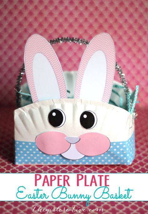 Paper Plate Easter Bunny Basket - Easy and Kid Friendly Easter Craft - Learn how to make a fun paper plate Easter basket. Includes free printable bunny face pieces. Paper Plate Easter Bunny Basket, Paper Plate Easter Basket, Diy Paper Easter Basket, Bunny Basket Craft, Paper Plate Easter Bunny, Paper Plate Basket, Easter Basket Craft, Moldes Para Baby Shower, Preschool Easter