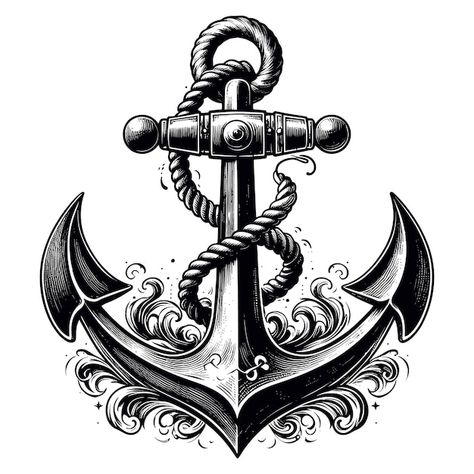 Anker Tattoo, Vintage Ship, Ship Anchor, Dbz Art, Nautical Art, Jersey Design, Marine Life, Premium Vector, Graphic Resources