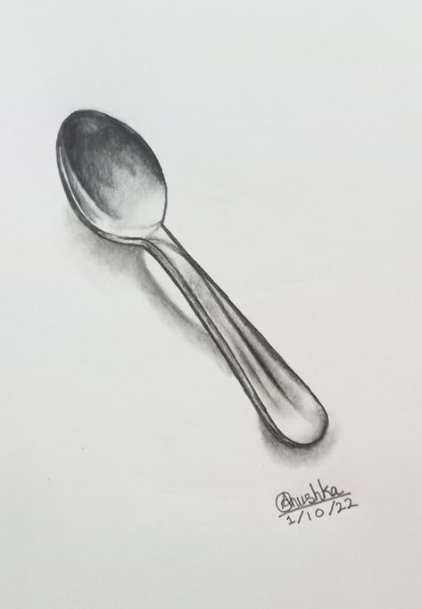 Still life sketch of Spoon 🥄✏️ Spoon Sketch, Utensils Drawing, Still Life Pencil Shading, Spoon Drawing, Drawing Cup, Peta Konsep, Reflection Drawing, Still Life Sketch, Fruit Art Drawings