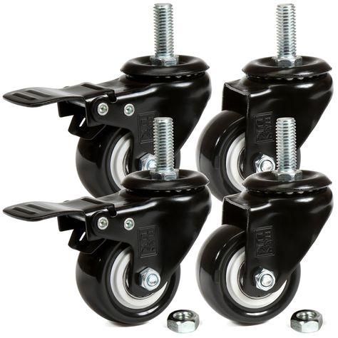 H&S 4 Castor Wheels Heavy Duty 200KG 50mm PU Rubber Swivel Trolley Furniture Caster with Brakes Black - Screw : Amazon.co.uk: DIY & Tools Furniture Hardware Drawer Pulls, Boss Chair, Castor Wheels, Furniture Casters, Caster Chairs, Rolling Cart, Swivel Casters, Swivel Wheels, Racing Seats