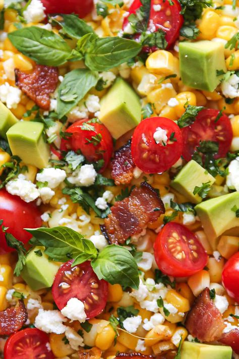 Lime Salad Dressing, Corn Tomato Salad, Cilantro Salad, Fresh Corn Salad, Corn Avocado Salad, Cucumber Avocado Salad, Bbq Parties, Cilantro Dressing, Avocado Tomato Salad