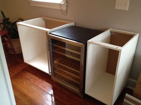 Mini Fridge Cabinet, Ikea Butcher Block, Microwave Storage, Fridge Cabinet, Ikea Bar, Diy Modern Furniture, Diy Home Bar, Home Coffee Stations, Small Fridges