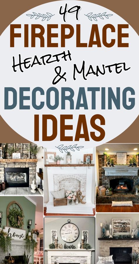 fireplace decor ideas Rustic Farmhouse Mantel Decor, Decorating Brick Fireplace, Decorating A Brick Fireplace, Brick Mantle Decorating Ideas, Fireplace Top Decor, Mantel And Hearth Decorating Ideas, Decorating Ideas For Fireplace Hearth, Decorating Hearth Of Fireplace, What To Put On A Fireplace Mantel