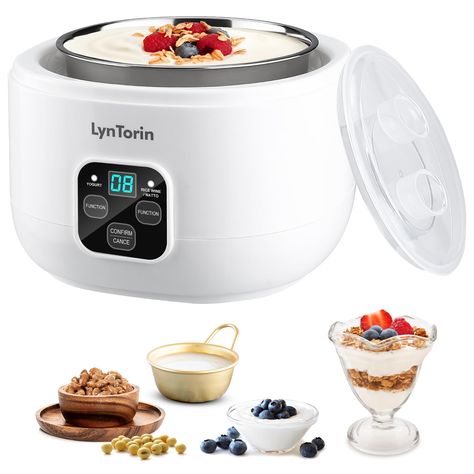 PRICES MAY VARY. 【AUTOMATIC MULTIFUNCTIONAL YOGURT MAKER】LynTorin yogurt maker has fully automatic program with LED screen and sensitive touch buttons. Auto turn off with sound alert, making yogurt without supervision. It's a yogurt machine with highly safe, energy efficient and quiet operation. It's also a natto maker, rice wine maker. Also be used to make Greek yogurt and cheese (strainer is not included). 【CONSTANT TEMPERATURE CONTROL & TIMER】constant temperature heating is a crucial point fo Yogurt Maker Machine, Wine Maker, Make Greek Yogurt, Yogurt Makers, Making Yogurt, Yogurt Maker, Rice Wine, Led Screen, Small Kitchen Appliances