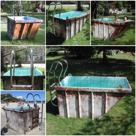 This "mini pool" was made by Louisa Dawson when she found this little dumpster on the street! While the pool is still a bit rough on the exterior (normal f Dumpster Pool, Soaking Pool, Piscina Container, Patio Chico, Piscina Diy, Piscina Rectangular, Swimming Pool Ladders, Shipping Container Pool, Pool Paint