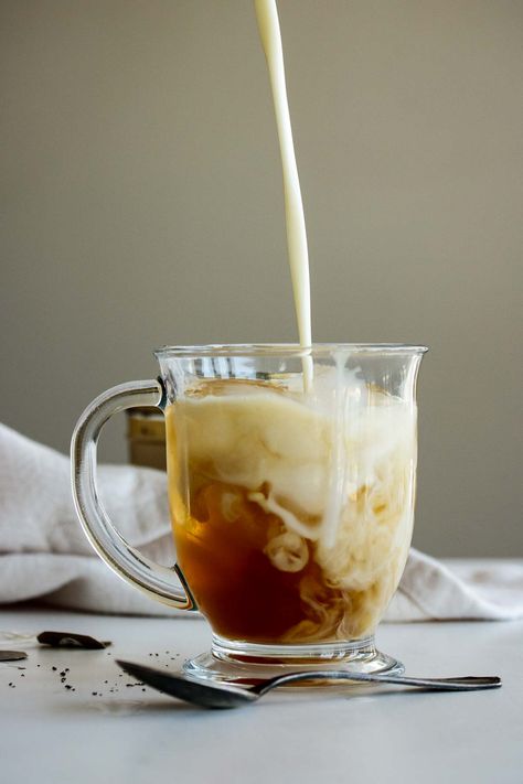 Iced London Fog (Earl Grey Tea Latte) – Milk and Pop Tea With Milk Aesthetic, London Fog Tea Aesthetic, Earl Grey Aesthetic, Earl Grey Tea Aesthetic, Bookish Recipes, Milk Tea Aesthetic, Iced London Fog, Milk In Coffee, Iced Milk Tea