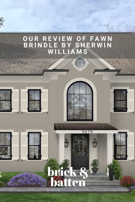 Fawn Brindle is a gorgeous neutral paint color we can’t get enough of. It landed on not one, but two of our annual “best of” lists, receiving high honors as one of the 14 best Sherwin Williams exterior paint colors and one of the 14 best exterior house colors of 2024. Learn why we love Fawn Brindle along with our recommended color pairings, building materials, and more: https://bit.ly/4baPyP2 Best Tan Exterior House Colors, Greige Exterior Paint Colors, Greige Exterior Paint, Tan Exterior House Colors, Neutral Exterior House Colors, Greige Exterior House Colors, Greige Exterior, Sherwin Williams Exterior Paint, Sherwin Williams Exterior Paint Colors