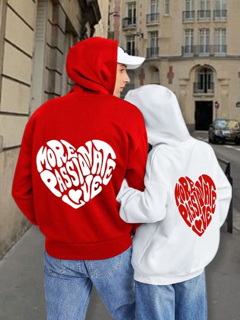 1pc Casual Heart Graphic Oversized Hooded Sweatshirt For Ladies, Suitable For Autumn And Winter White Casual  Long Sleeve Knitted Fabric Heart Pullovers Slight Stretch  Women Clothing, size features are:Bust: ,Length: ,Sleeve Length: Male Hoodie, Pattern Hoodie, Matching Hoodies, Hoodie For Women, Fabric Heart, Women Sweatshirts, Lined Hoodie, Heart Graphic, Matching Couple