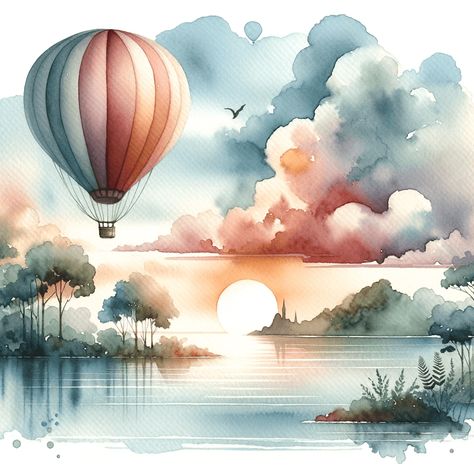 40+ Watercolor Style Hot Air Balloon Illustrations & Prints Watercolour Hot Air Balloon, Hot Air Balloon Painting, Air Balloon Painting, Hot Air Balloon Watercolor, Hot Air Balloon Illustration, Watercolor Hot Air Balloon, Hot Air Balloon Drawing, Balloon Images, Hot Air Balloon Art