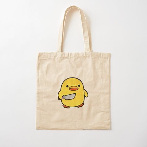 Tote Bag Design Ideas, Duck With Knife, Decorated Tote Bags, Handpainted Tote, Diy Tote Bag Design, Duck Tote, Anime Tote Bag, Handpainted Tote Bags, Pretty Tote Bags