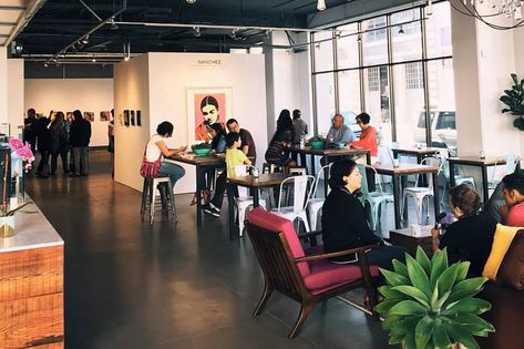 Cafe and Art Gallery Combo Opens in Oakland - Eater SF Cafe And Gallery, Art Gallery Restaurant Design, Cafe And Art Gallery, Art Gallery Cafe Coffee Shop, Art Gallery Cafe Interiors, Cafe Art Gallery, How To Open An Art Gallery, Coffee Shop Art Gallery, Art Cafe Ideas