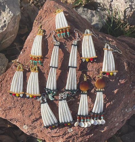 Dentillium Necklace, Beaded Earrings With Dentalium, Dentallium Earrings, Dentalium Jewelry, Dentalium Necklace, Native Accessories, Dentalium Earrings, Caribou Tufting, Dentalium Shell Earrings