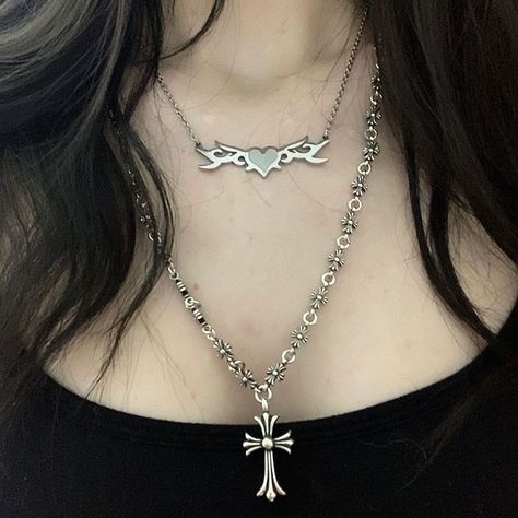 Chrome Hearts Jewelry, Grunge Necklace, Grunge Jewelry, Edgy Jewelry, Aesthetic Jewelry, Dope Jewelry, Funky Jewelry, Chrome Hearts, Gothic Jewelry