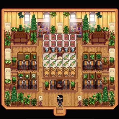 Stardew Valley Outdoor Storage, Stardew Valley Big Shed Ideas, Aesthetic Stardew Valley Farm Layout, Stardew Valley Cute Farm Ideas, Stardew House Exterior, Sdv Beehive Layout, Stardew Valley House Interior Design No Mods, Stardew Valley Village Decoration, Stardew Valley Shed Layout Chest