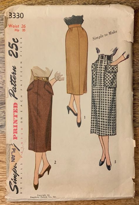 50s Skirt Pattern, 1950s Pencil Skirt, 50s Patterns, Pleated Skirt Pattern, 50s Skirt, Pencil Skirt Pattern, 1950s Sewing Patterns, 1950's Fashion, Slim Skirt