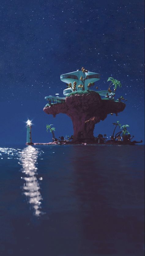 Band Iphone Wallpaper, Gorillaz Plastic Beach, Gorillaz 2 D, Space Vehicle, Illustration Space, Beach Wallpaper Iphone, Gorillaz Fan Art, Punk Wallpaper, Plastic Beach