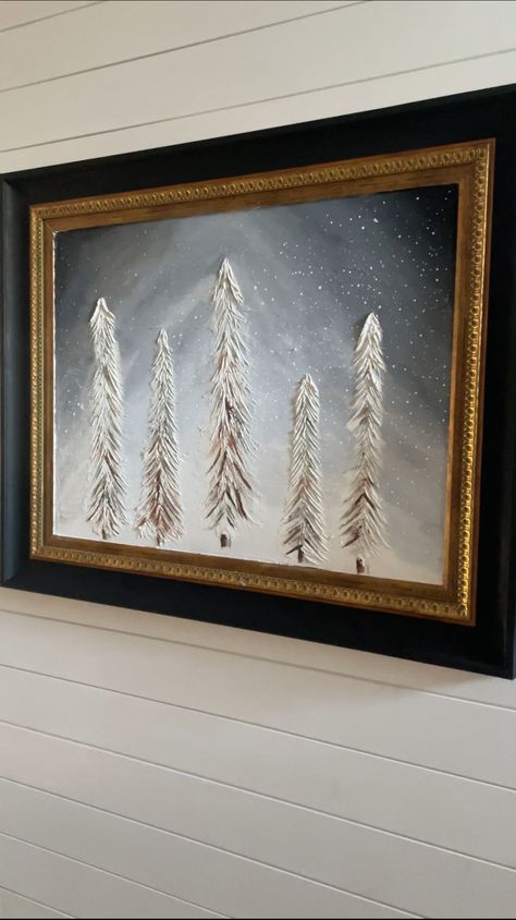 Winter Wall Art Diy, Spackle Art, Thrift Store Art, Painting Knife, Winter Wall Decor, Christmas Canvas Art, Winter Wall Art, Diy Artwork, Diy Picture Frames