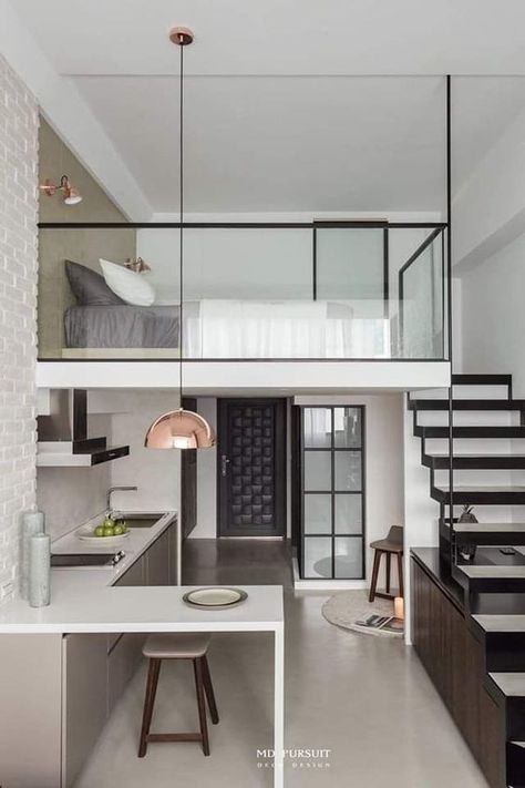 Small Loft Apartment Ideas, Small Loft Apartment, Loft Houses, Small Loft Apartments, Apartment Designs, Asma Kat, Loft House Design, Bilik Idaman, Casa Loft