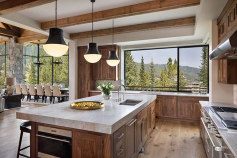 MOUNTAIN SUN RESIDENCE - Locati Architects & Interiors | Bozeman, Big Sky Architects Mountain Kitchen Ideas, Mountain Home Kitchen, Mountain House Kitchen, Contemporary Mountain Home, Rustic Mountain Homes, Mountain Home Interiors, Mountain Kitchen, Modern Mountain House, Modern Mountain Home