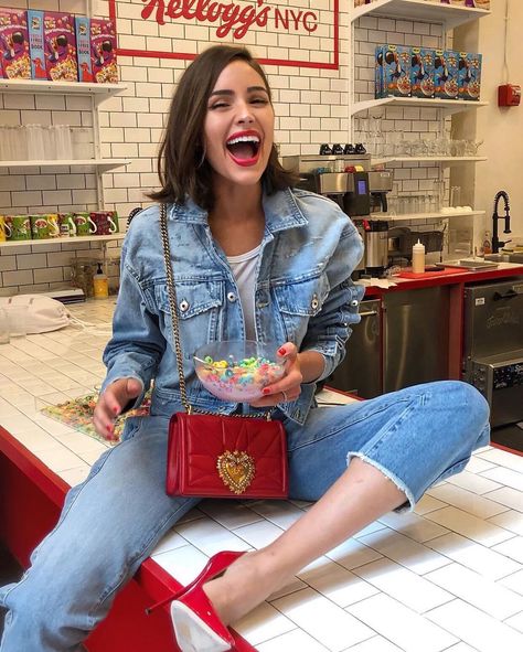 Denim Jumpsuit Street Style, Olivia Culpo Style, Olivia Culpo, Red Handbag, Jonathan Simkhai, Denim Jumpsuit, Dolce & Gabbana, Luxury Outfits, Something Special