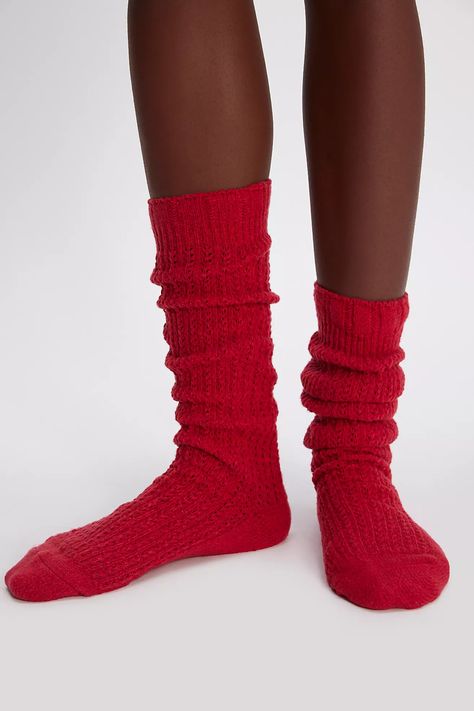 Staple Slouch Socks | Free People Ruffled Socks, Soft Socks, Slouch Socks, Black Poppy, Burgundy Shoes, Fun Socks, Sock Drawer, Soft Sock, Red Fits